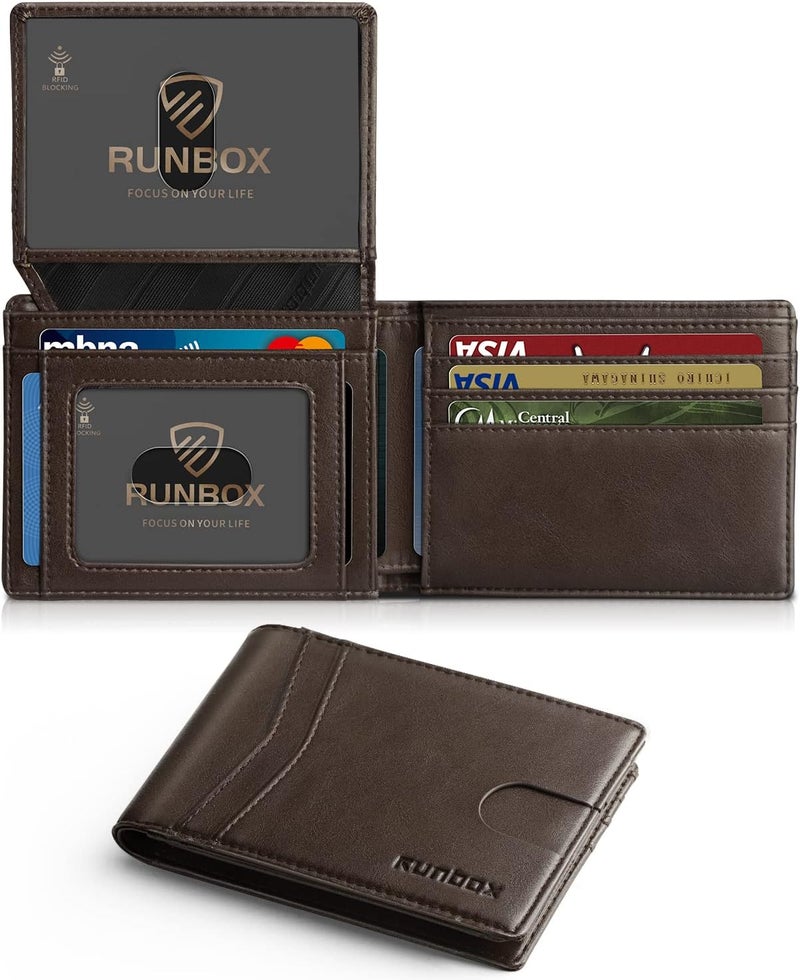 RUNBOX Wallet for Men Slim Rfid Leather 2 ID Window With Gift Box - Image 1